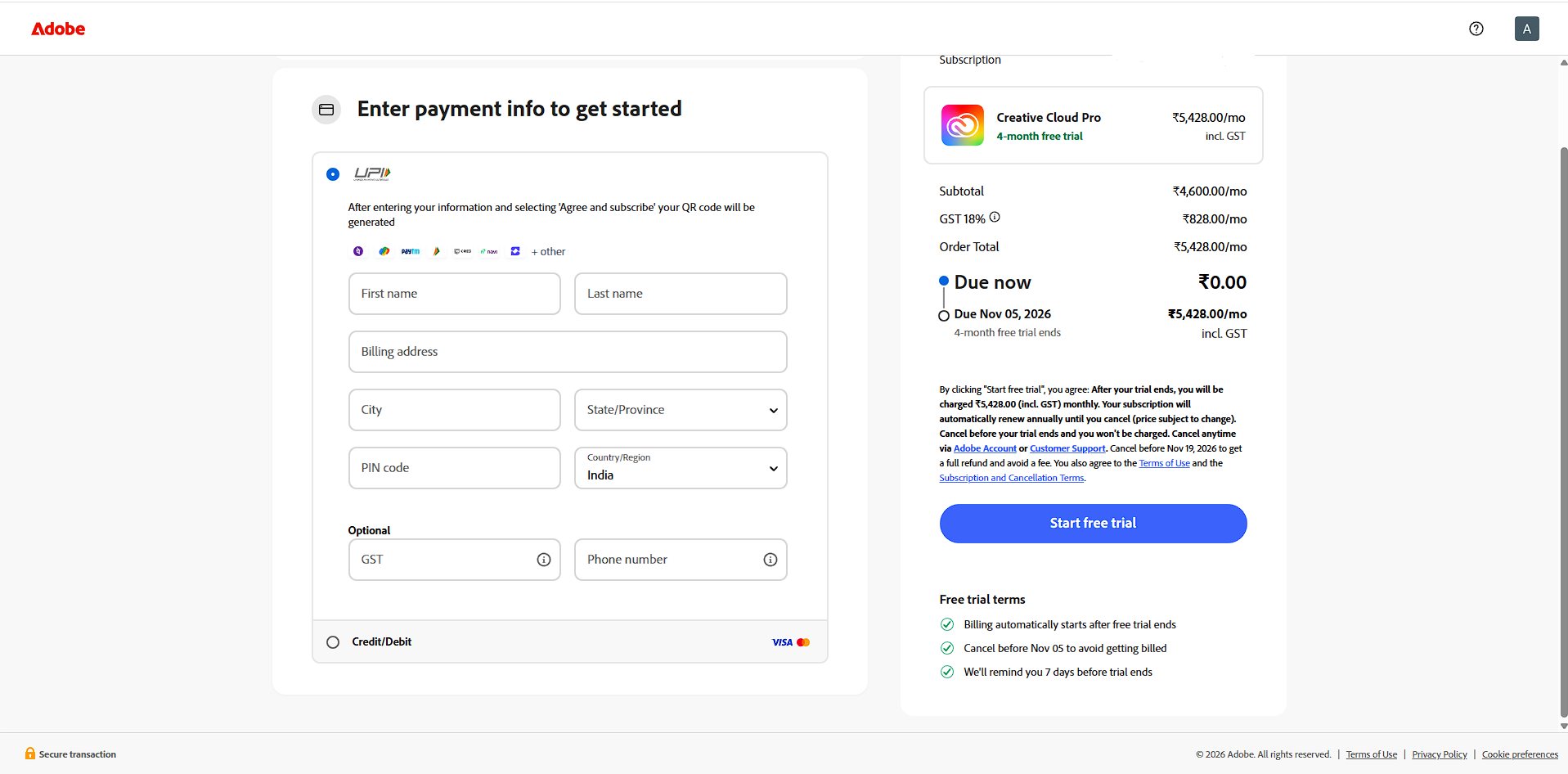 Adobe Payment Verification Page